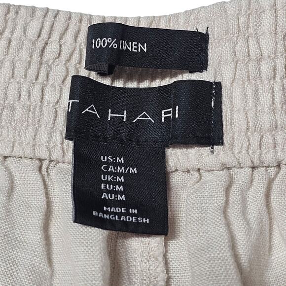 Tahari 100% Beige Linen Cropped Elastic Waist Pull-On Lagenlook Pants Size M - Picture 6 of 11